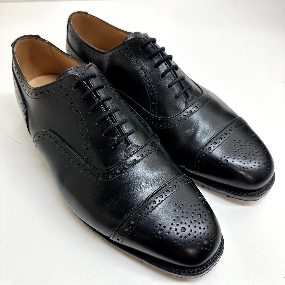 EXCELLENT Tricker's Kensington Oxford Black Calf Cap Toe City Shoe US 9.5 UK 8.5